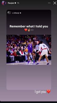 Flau'jae Johnson responds to Chris Hilton Jr on her Instagram story (image credit: instagram/flaujae)